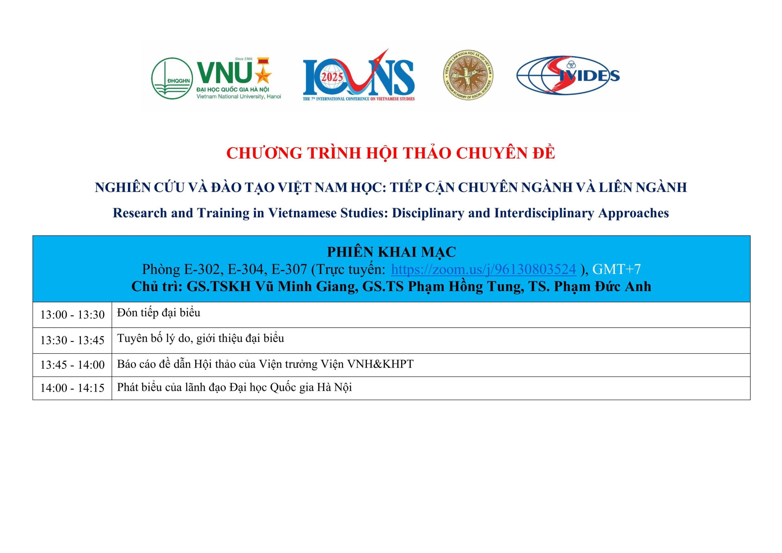 Chương trình Hội thảo chuyên đề 1